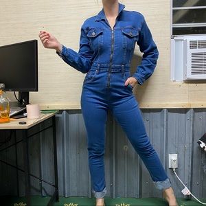 PrettyLittleThing Blue Denim Jumpsuit
